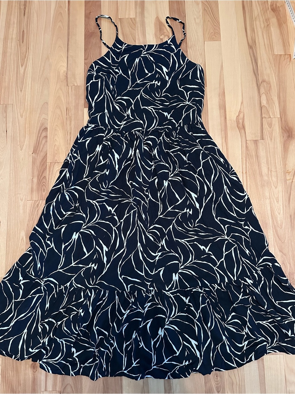 Time and Tru Navy Linen Blend Lace Up Halter  Dress